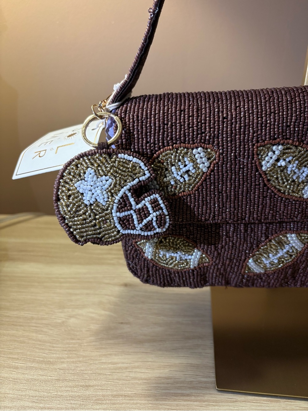 NWT New release!! Beaded brown bag with footballs! - Picture 2 of 10